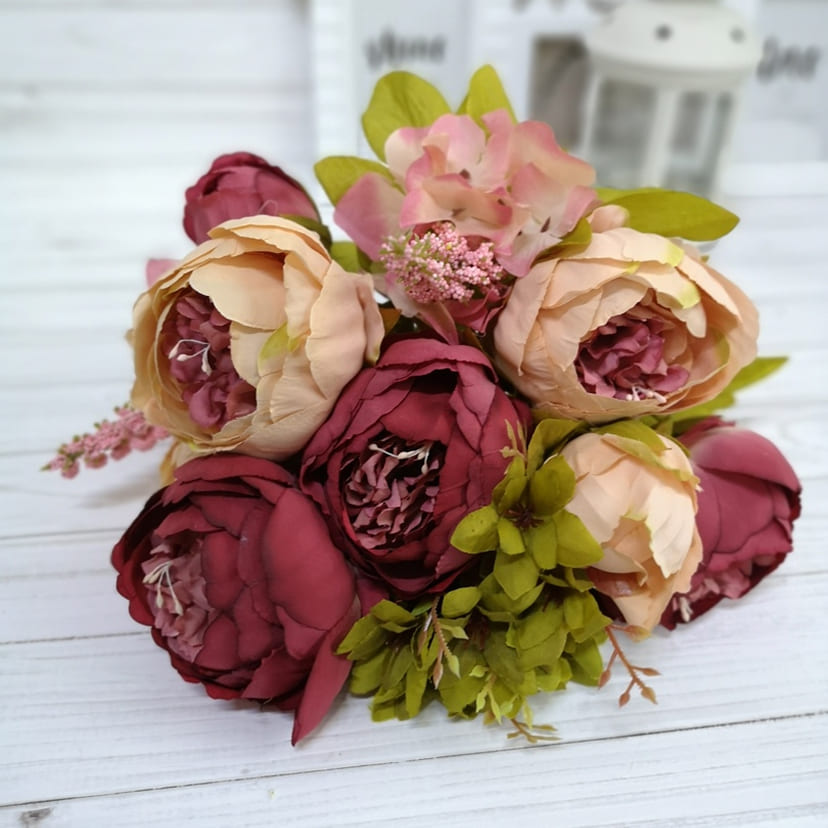 Искусственные цветы на могилу в Тольятти | Цветы искусственные «Пионы», персиково-малиновые, букет