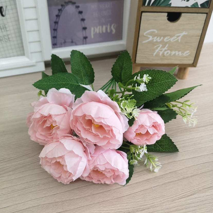 Искусственные цветы на могилу в Тольятти | Цветы искусственные «Минипиончики с гипсофилой», нежно-розовые, букет